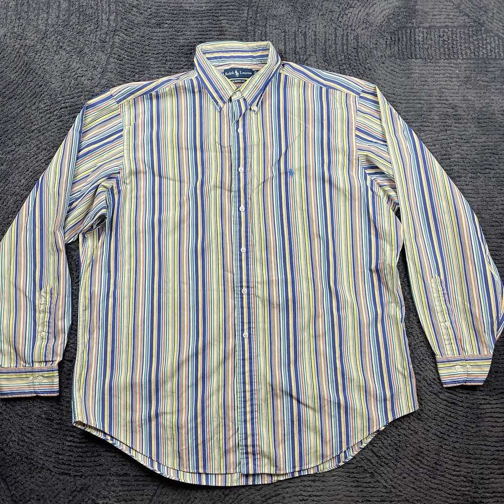 Ralph Lauren Men's XL‎ 17½ Classic Fit Striped Button Down Shirt Multicolor Flaw - Picture 2 of 7